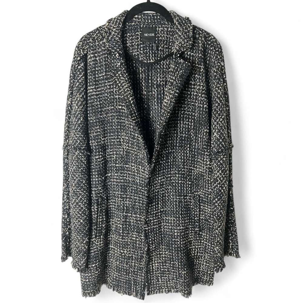 Nic + Zoe - Women’s‎ Tweed Open Front Long Line Jardigan Black White - Sz. S